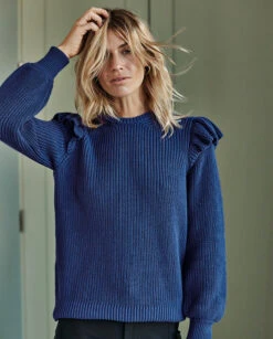 The Flirty Ruffle Sleeve Sweater - Atlantic