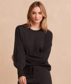 The Coziest Cashmere Blend Bishop-Sleeve Sweater - Charcoal