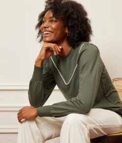 The Softest French Terry Contrast Puff-Sleeve Pullover - Olive & White Sand 5 The Softest French Terry Contrast Puff-Sleeve Pullover - Olive & White Sand -Summersalt Shop 1 ModelFront 10a4f526 0c17 4312 bdd1 93e7c7ef3476