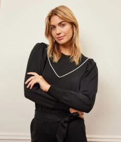 The Softest French Terry Contrast Puff-Sleeve Pullover - Sea Urchin & White Sand -Summersalt Shop 1 ModelFront 4edafc9d 35b9 4f3d a81f efef2baa40ae