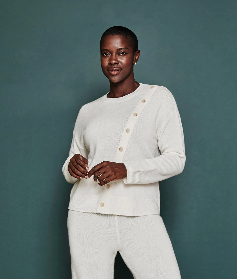 The Luxe Cashmere Blend Button Crewneck - White Sand The Luxe Cashmere Blend Button Crewneck - White Sand -Summersalt Shop 1 ModelFront 9a3782c8 1a0b 4fe4 84a4 4fe101d8e999