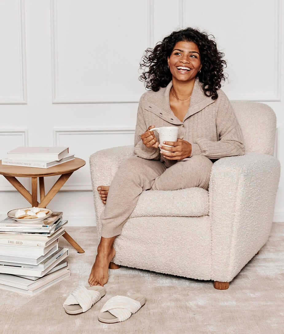 The Coziest Cashmere Blend Ribbed Half-Button Sweater - Toffee The Coziest Cashmere Blend Ribbed Half-Button Sweater - Toffee -Summersalt Shop 1 ModelFront aeead0a3 2293 45d8 82df 28f78c42ca70