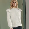 The Flirty Ruffle Sleeve Sweater - White Sand