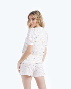 The Softest French Terry Puff Short Sleeve Top - Paint Splatter In White Sand 4 The Softest French Terry Puff Short Sleeve Top - Paint Splatter In White Sand -Summersalt Shop 2 ModelBack 212033e9 f067 4d14 916c cdce7f4be60f