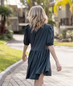 The Luxe Pima Puff-Sleeve Mini Dress - Midnight 4 The Luxe Pima Puff-Sleeve Mini Dress - Midnight -Summersalt Shop 2 ModelBack 3827b007 d1aa 4113 93f9 c350ebb6deaa