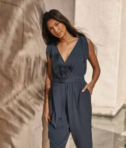 The Going Places Gauze Tie-Shoulder Jumpsuit - Midnight -Summersalt Shop 3 ModelFullBody 2545d469 59b0 412f bf62 015c47744102