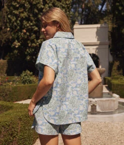 The Poolside Poplin Button-Down Shirt - Secret Garden In Powder Blue & Sage 6 The Poolside Poplin Button-Down Shirt - Secret Garden In Powder Blue & Sage -Summersalt Shop 4 ModelDetail 2f32db78 15d2 40f9 84d5 cae49b606b27