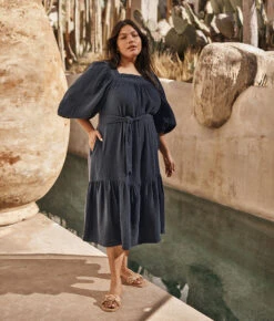 The Going Places Gauze Midi Dress - Midnight 6 The Going Places Gauze Midi Dress - Midnight -Summersalt Shop 4 ModelDetail 6784f275 d3cf 4fc8 b423 b74cb7cd3f0f