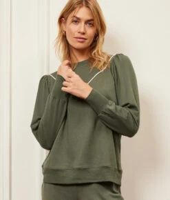 The Softest French Terry Contrast Puff-Sleeve Pullover - Olive & White Sand 7 The Softest French Terry Contrast Puff-Sleeve Pullover - Olive & White Sand -Summersalt Shop 5 ExtraProductShot 9270bed4 fb95 4546 90b4 4d40fd7c7c52