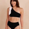 The Bow-Shoulder Ruched Sidestroke Bikini Top - Sea Urchin & White Sand -Summersalt Shop Bow ShoulderRuchedSidestrokeBikiniTop SeaUrchin WhiteSand 1Front