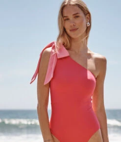 The Bow-Shoulder Ruched Sidestroke - Watermelon & Pink Lemonade 4 The Bow-Shoulder Ruched Sidestroke - Watermelon & Pink Lemonade -Summersalt Shop Bow Shoulder Ruched Sidestroke Watermelon Pink Lemonade 3
