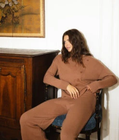 The Luxe Cashmere Blend Button Crewneck - Praline -Summersalt Shop Cashmere Button Sweater 3