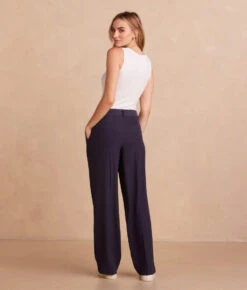 The Classic Pleat Straight Leg Trouser Pant - Midnight 4 The Classic Pleat Straight Leg Trouser Pant - Midnight -Summersalt Shop ClassicPleatStraightLegTrouserPant Midnight Back Full