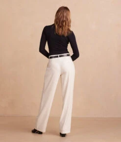 The Classic Pleat Straight Leg Trouser Pant - White Sand -Summersalt Shop ClassicPleatStraightLegTrouserPant WhiteSand Back Full