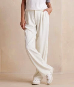 The Classic Pleat Straight Leg Trouser Pant - White Sand -Summersalt Shop ClassicPleatStraightLegTrouserPant WhiteSand Front Crop