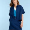 The Cloud Gauze Boxy Cropped Button-Up Shirt - Deep Sea