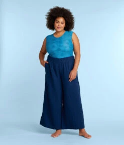 The Cloud Gauze Wide-Leg Pants - Deep Sea 5 The Cloud Gauze Wide-Leg Pants - Deep Sea -Summersalt Shop CloudGauzeWide LegPantsDeepSeaFront2