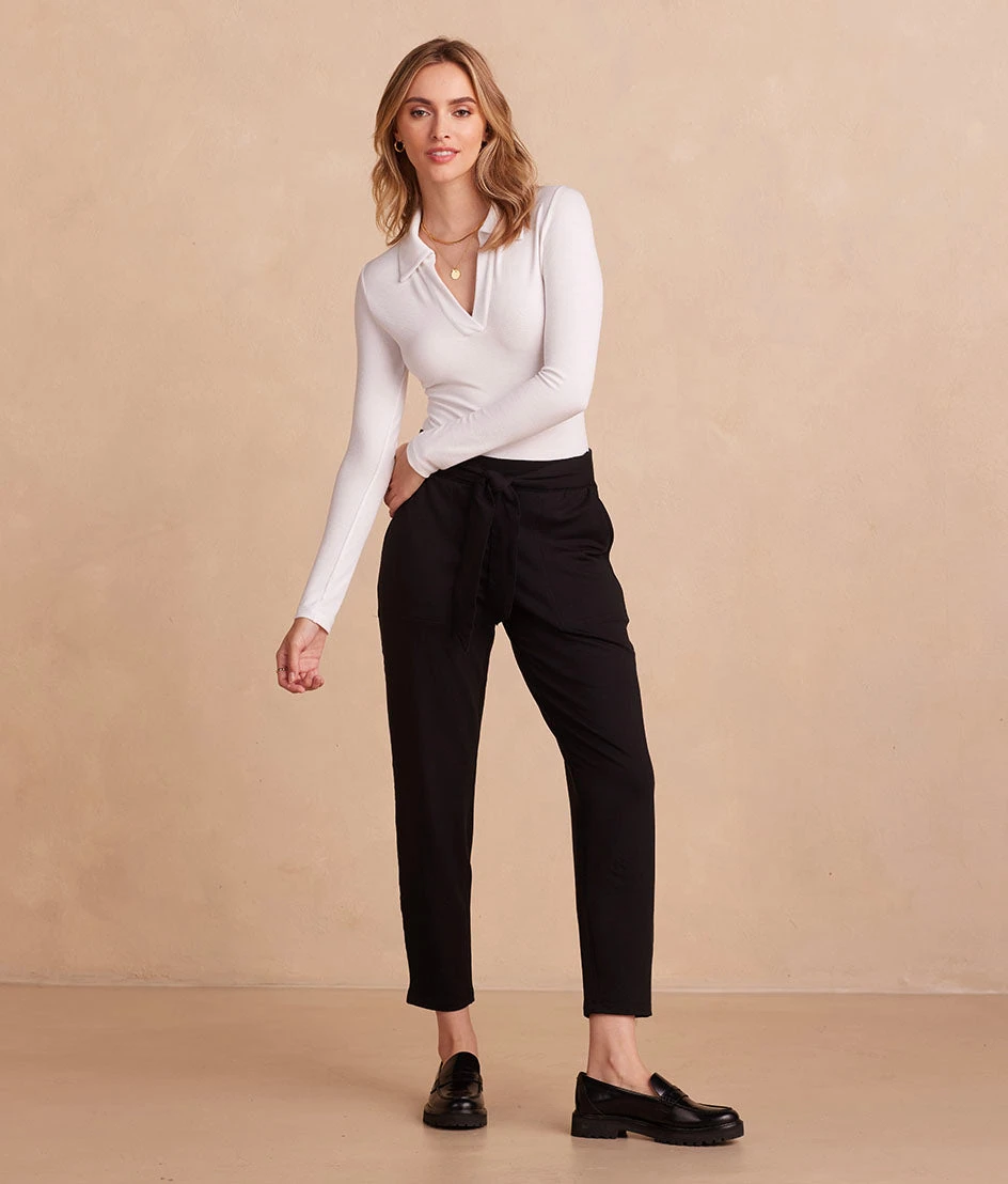 The Essential Long Sleeve Collared Bodysuit - White Sand The Essential Long Sleeve Collared Bodysuit - White Sand -Summersalt Shop CollaredBodysuits WhiteSand Front Full