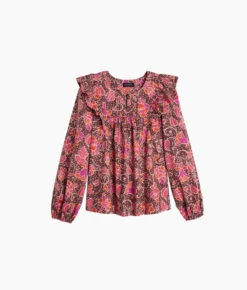The Countryside Poplin Ruffle Blouse - Vineyard Blooms In Pinot 6 The Countryside Poplin Ruffle Blouse - Vineyard Blooms In Pinot -Summersalt Shop Countryside Poplin Ruffle Blouse Vineyard Blooms in Pinot 5