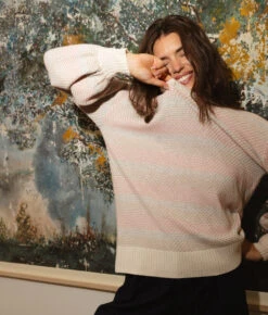 The Coziest Cashmere Blend Soft Stripe Sweater - Pastel Soft Stripe