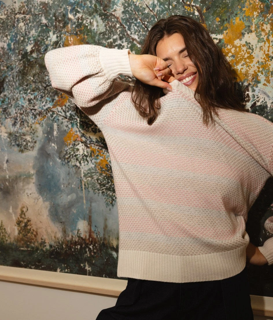 The Coziest Cashmere Blend Soft Stripe Sweater - Pastel Soft Stripe The Coziest Cashmere Blend Soft Stripe Sweater - Pastel Soft Stripe -Summersalt Shop Coziest Cashmere Blend Soft Stripe Sweater Pastel Soft Stripe 1