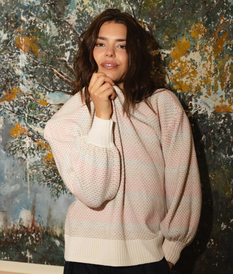 The Coziest Cashmere Blend Soft Stripe Sweater - Pastel Soft Stripe The Coziest Cashmere Blend Soft Stripe Sweater - Pastel Soft Stripe -Summersalt Shop Coziest Cashmere Blend Soft Stripe Sweater Pastel Soft Stripe 2