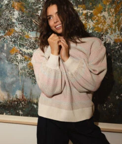 The Coziest Cashmere Blend Soft Stripe Sweater - Pastel Soft Stripe 4 The Coziest Cashmere Blend Soft Stripe Sweater - Pastel Soft Stripe -Summersalt Shop Coziest Cashmere Blend Soft Stripe Sweater Pastel Soft Stripe 3