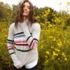 The Coziest Cashmere Blend Striped Crew - Rainbow Stripe On Wolf -Summersalt Shop Coziest Cashmere Blend Striped Crew 1