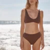 The LuxeCrinkle High Leg High Rise Bottom - Mocha -Summersalt Shop Crepe High leg High Rise Bottom Mocha Crepe 1