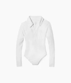 The Essential Long Sleeve Collared Bodysuit - White Sand 6 The Essential Long Sleeve Collared Bodysuit - White Sand -Summersalt Shop Essential Long Sleeve Collared Bodysuit White Sand
