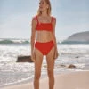 The Eyelet Ruffle Oasis Top - Lava -Summersalt Shop Eyelet Ruffle Oasis Bikini Top Lava Flower Stitching 1