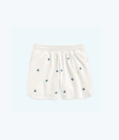 The Softest French Terry Pull-On Shorts - White Sand Floral Stitch