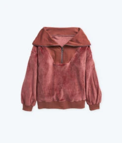 The Plush Velour Half-Zip Pullover - Rosewood 5 The Plush Velour Half-Zip Pullover - Rosewood -Summersalt Shop FlatLay1 2