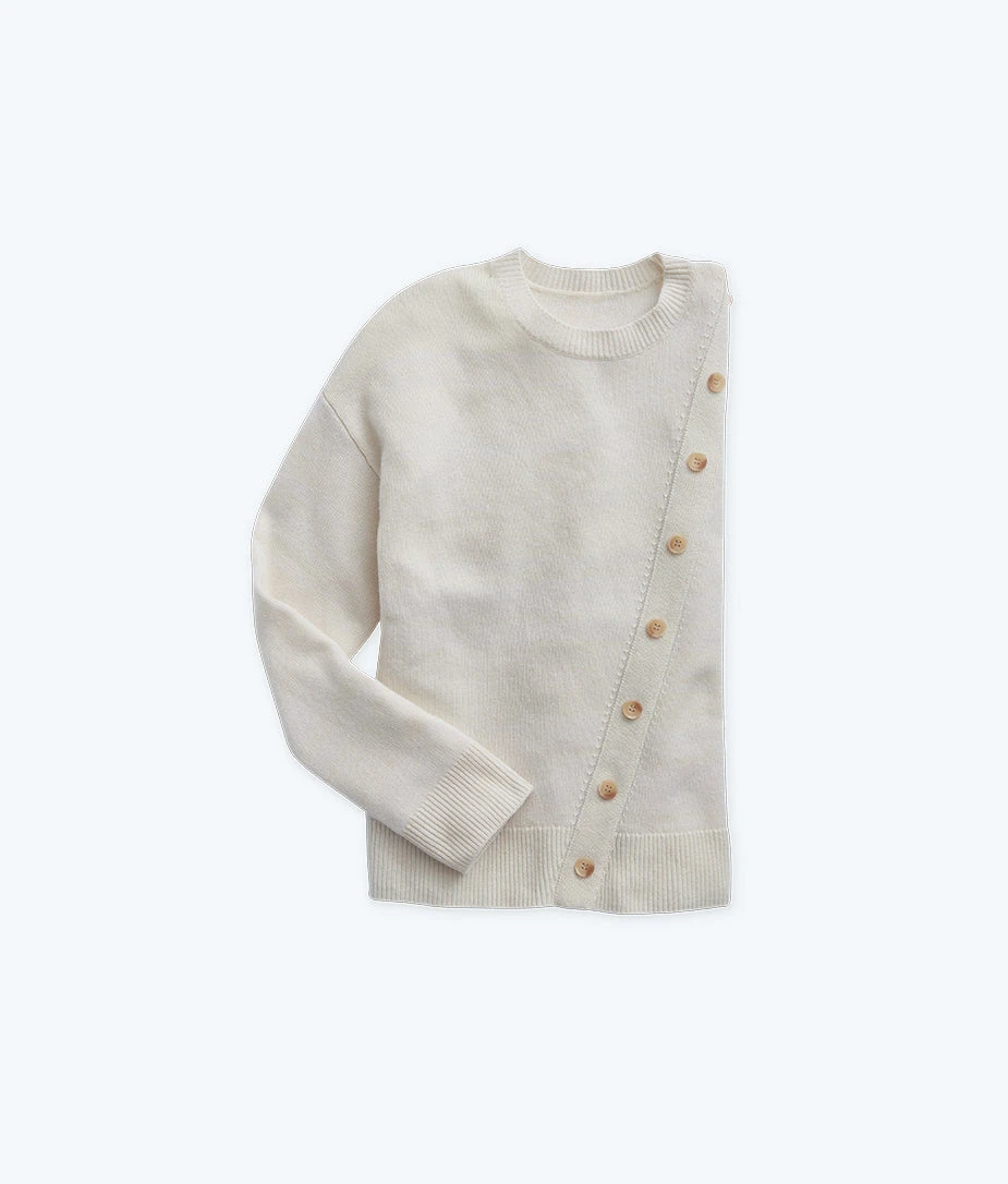 The Luxe Cashmere Blend Button Crewneck - White Sand The Luxe Cashmere Blend Button Crewneck - White Sand -Summersalt Shop FlatLay1 a3344756 1ab8 4db1 883f b4278db8d76d
