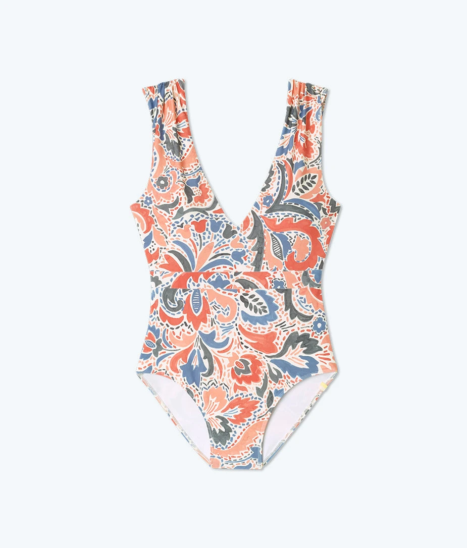 The Ruched Backflip - Bright Watercolor Paisley The Ruched Backflip - Bright Watercolor Paisley -Summersalt Shop FlatLay3 3