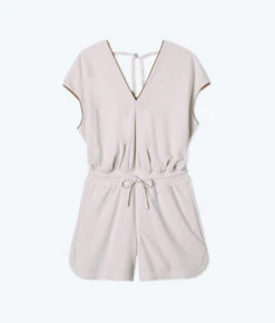 The Towel Terry V-Neck Romper - White Sand