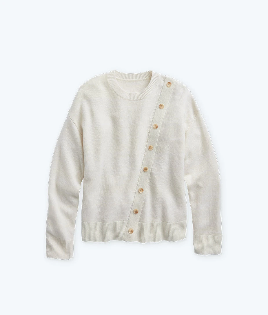 The Luxe Cashmere Blend Button Crewneck - White Sand The Luxe Cashmere Blend Button Crewneck - White Sand -Summersalt Shop FlatLay 18b7ca8e 8e4b 4c74 99a6 34761e01cb70