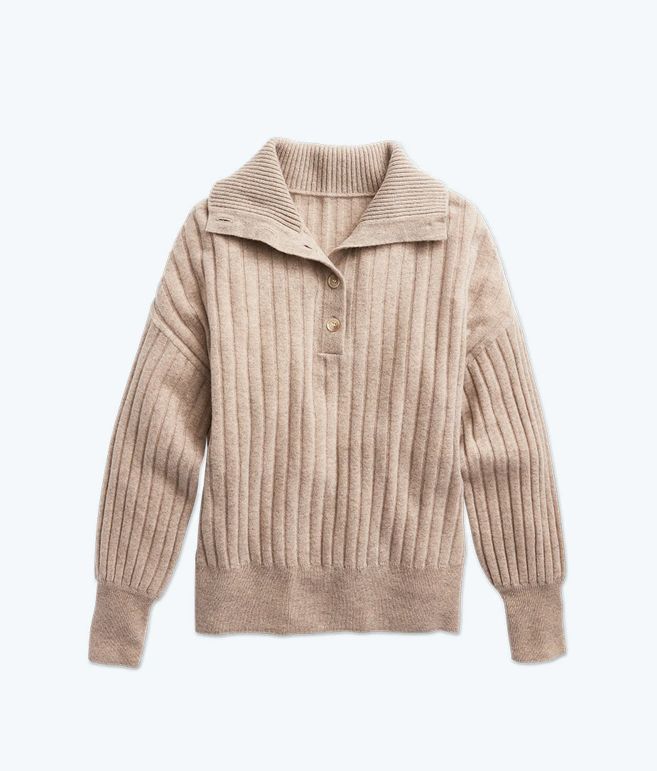 The Coziest Cashmere Blend Ribbed Half-Button Sweater - Toffee The Coziest Cashmere Blend Ribbed Half-Button Sweater - Toffee -Summersalt Shop FlatLay 1f587846 2311 4927 b11a db49984deb12