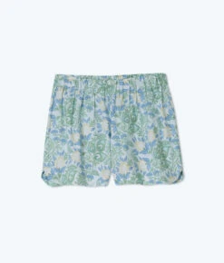 The Poolside Poplin Pull-On Shorts - Secret Garden In Powder Blue & Sage