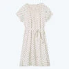 The Silky Flutter Sleeve Dress - White Sand Dot