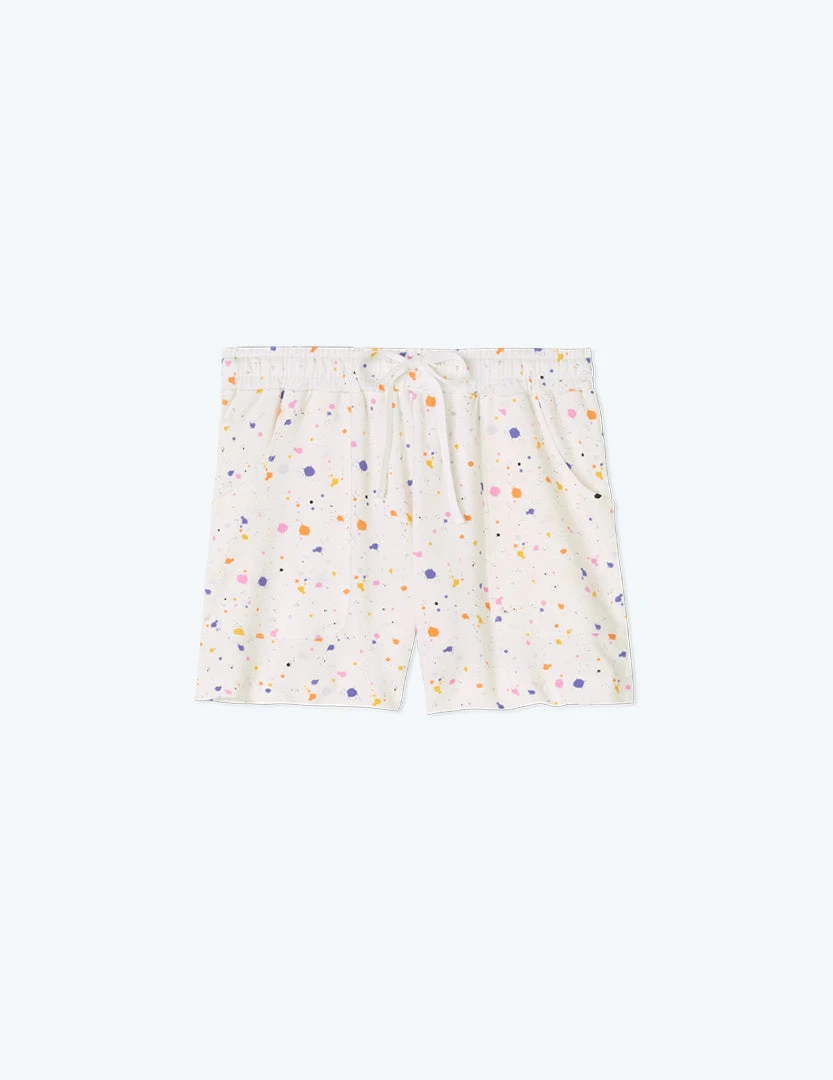The Softest French Terry Lounge Shorts - Paint Splatter in White Sand The Softest French Terry Lounge Shorts - Paint Splatter In White Sand -Summersalt Shop FlatLay d7261f12 77c5 4fd7 89e3 6577ff8ec90e