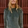 The Plush Velour Hoodie - Olive -Summersalt Shop Front Crop3 the plush velour hoodie in olive