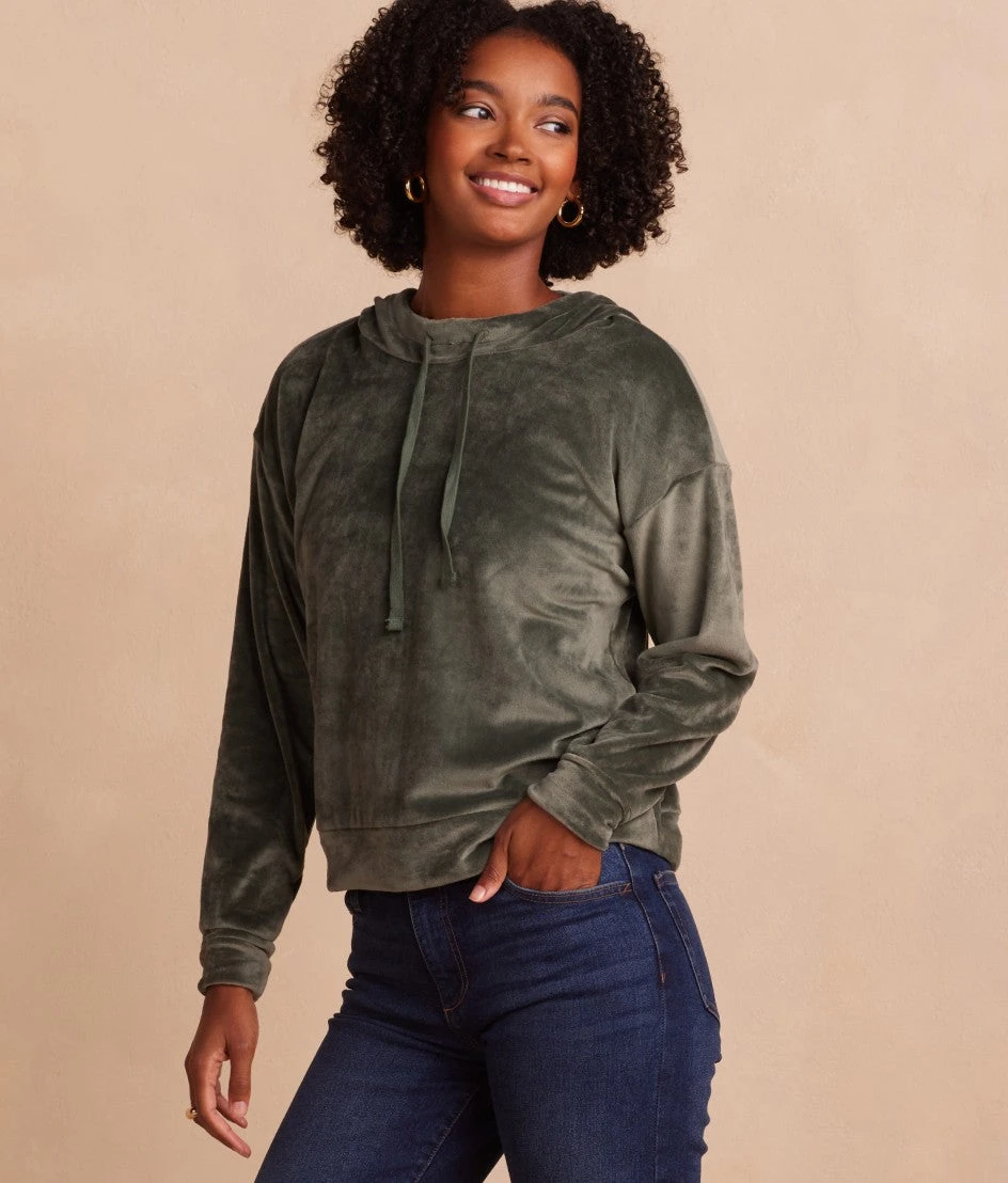 The Plush Velour Hoodie - Olive The Plush Velour Hoodie - Olive -Summersalt Shop Front Crop ThePlushVelourHoodie Olive