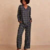 The Cloud 9 Silky Pajama Set - Buffalo Check In Deep Sea & Gold -Summersalt Shop Front Full TheCloud9SilkyPajamaSet BuffaloCheckinDeepSea Gold
