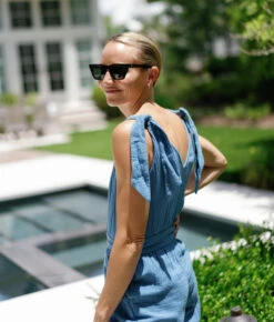 The Going Places Gauze Tie-Shoulder Jumpsuit - Cyprus Blue 4 The Going Places Gauze Tie-Shoulder Jumpsuit - Cyprus Blue -Summersalt Shop Going Places Gauze Tie Shoulder Jumpsuit Cyprus Blue 1