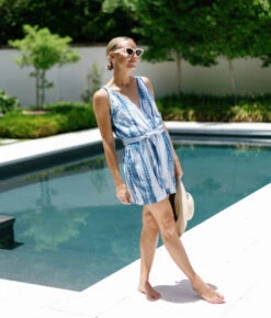 The Going Places Gauze Tie-Shoulder Romper - Summer Tie Dye 6 The Going Places Gauze Tie-Shoulder Romper - Summer Tie Dye -Summersalt Shop Going Places Gauze Tie Shoulder Jumpsuit Cyprus Blue 5