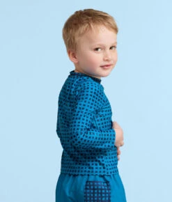 The Kids' Rash Guard - Gingham In Calypso -Summersalt Shop Kids RashGuardMixedGinghaminCalypsoBack