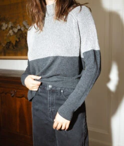 The Luxe Cashmere Blend Two-Tone Sweater - Charcoal 6 The Luxe Cashmere Blend Two-Tone Sweater - Charcoal -Summersalt Shop Luxe Cashmere Blend Two Tone Sweater Charcoal 5