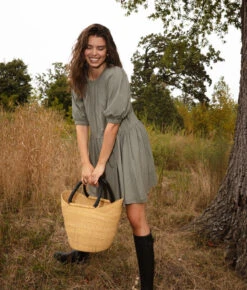 The Luxe Pima Puff-Sleeve Mini Dress - Agave -Summersalt Shop Luxe Pima Puff Sleeve Mini Dress Agave 3