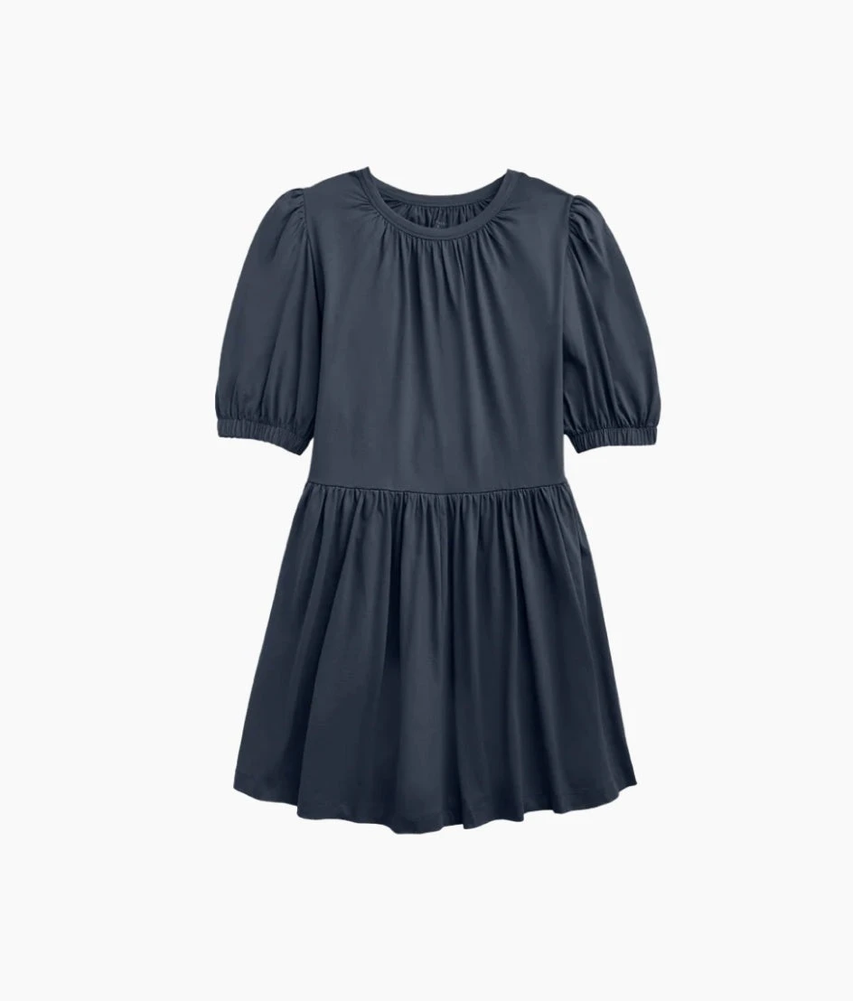 The Luxe Pima Puff-Sleeve Mini Dress - Midnight The Luxe Pima Puff-Sleeve Mini Dress - Midnight -Summersalt Shop Luxe Pima Puff Sleeve Mini Dress Midnight